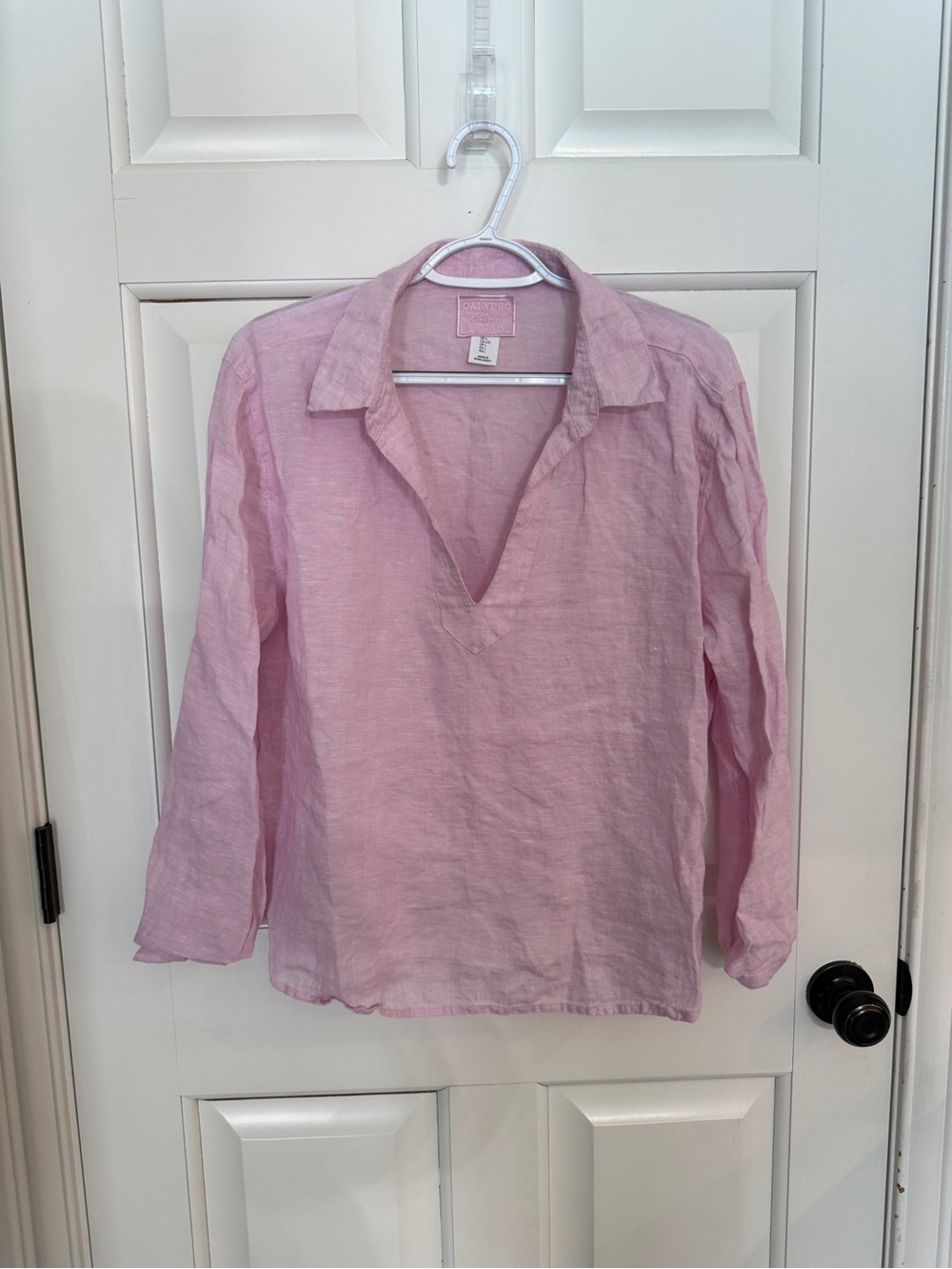 Calypso St. Barth’s Pink Linen Popover Blouse Size Large 25633 - Picture 3 of 10